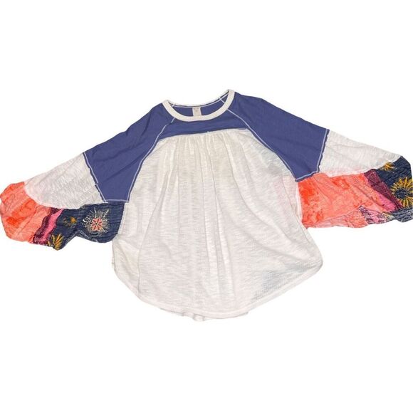 We The Free Free People Friday Fever Patch Work Detail Bell Sleeves Top size S - Picture 10 of 16